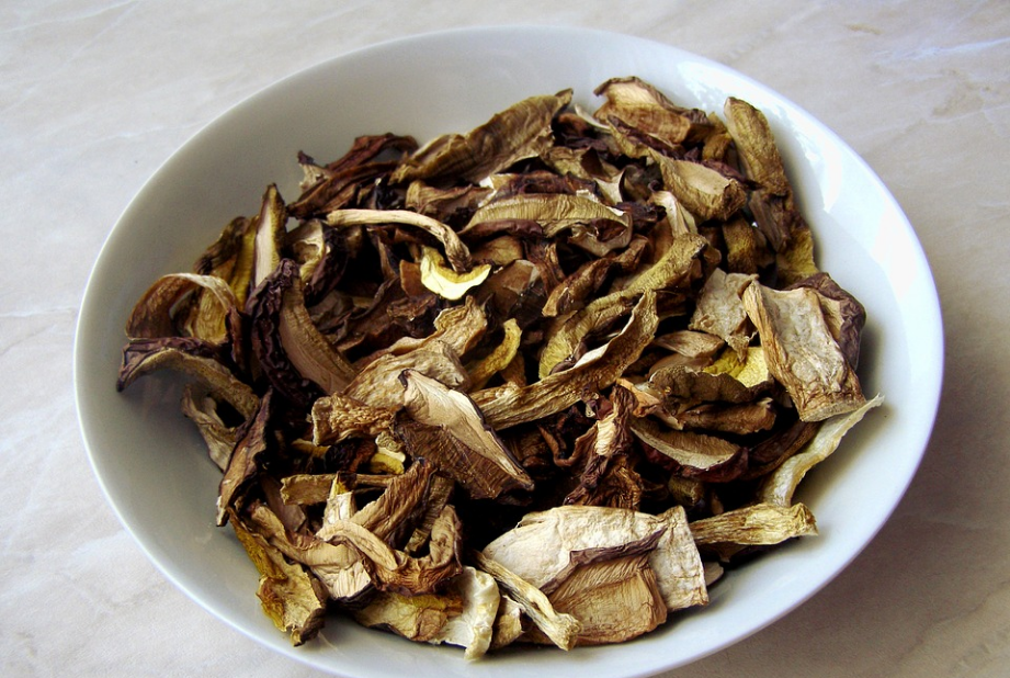 a bowl of dried mushrooms